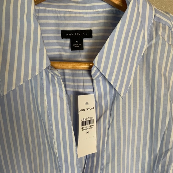 Ann Taylor Collared Split Neck Striped Sleeveless Shirt - Picture 6 of 16